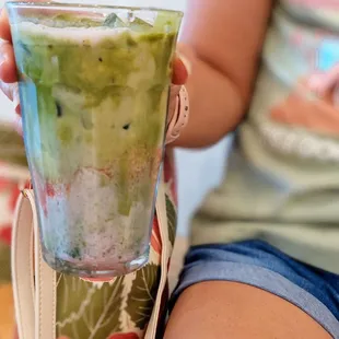 Yummy strawberry matcha latte at Surf Camp!