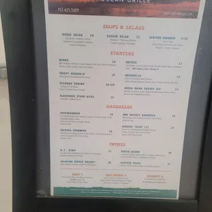 Menu at the entrance