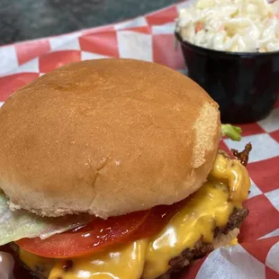 Bacon Cheeseburger and slaw.