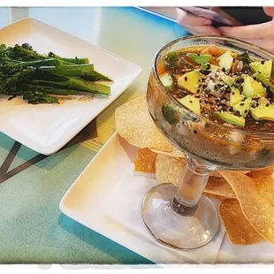 Tuna Ceviche with a side of grilled boccolini.