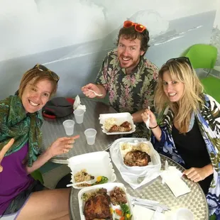 Taking  NURSE C. and friends to eat the best HULI-HULI CHICKEN LUNCH after surf lesson!