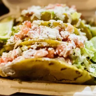 3 Crunchy Tacos! Lengua, Carne Asada, Al Pastor