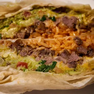 Lengua burrito bisected longitudinally (you eat your burrito your way, I&apos;ll eat it my way)