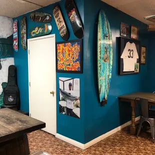 a surfboard on the wall