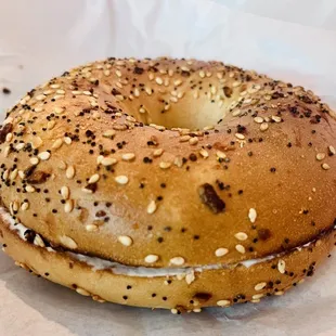 Everything bagel with cream cheese.