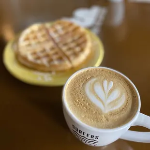 Mochi waffle, medium latte with lavender syrup   IG: @ohmyono
