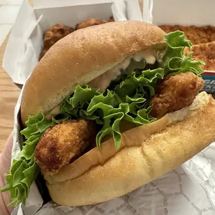 Classic Chicken Burger - $5.49, made with 2 pieces of crispy chicken tenders