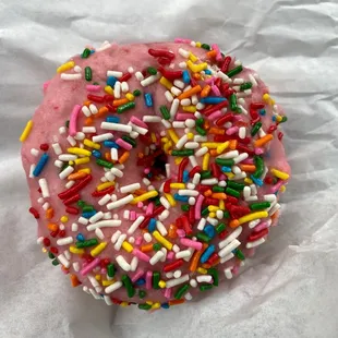 Pink sprinkles donut for $1.95