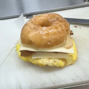 Bacon Egg and Cheese on a Glazed Donut!