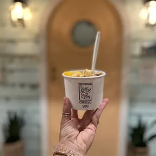  hand holding a cup of ice cream