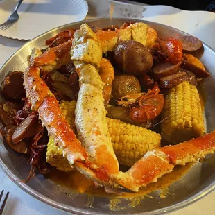 King crab with crayfish and shrimp.
