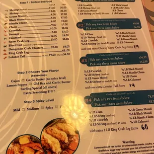 the menu of the restaurant