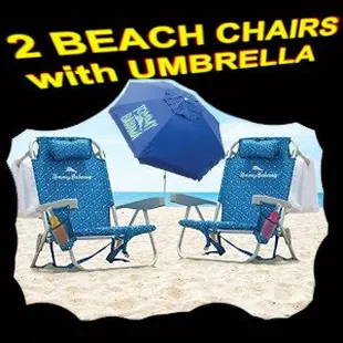 Beach umbrella with 2 backpack beach chairs