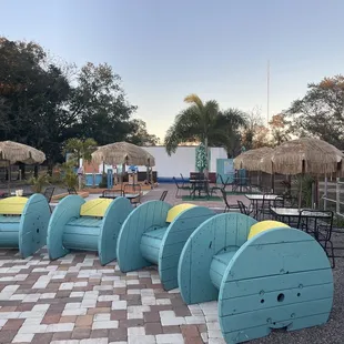 a row of ice cream shacks