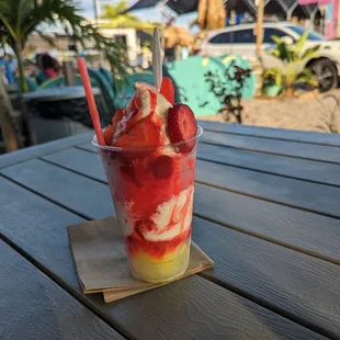 Strawberry banana custard Maui snow