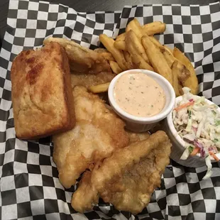 fish and fries with coleslaw