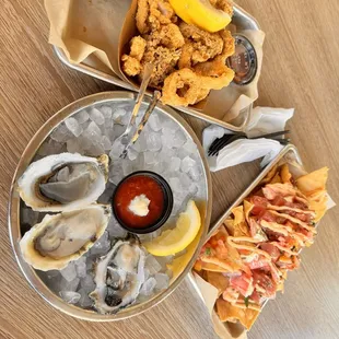 Oysters, poke nachos, calamari