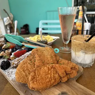 fried chicken, fruit, and ice cream