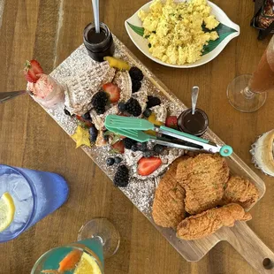 a plate of food on a wooden table