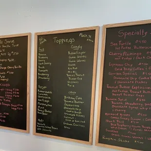 Menu. They also have hard serve flavors listed behind the counter.