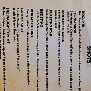 Drink menu