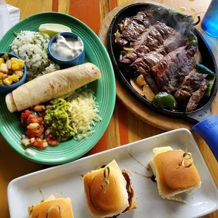 Steak fajitas Pineapple mango salsa Pork belly sliders