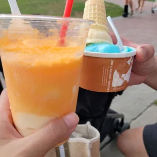 Orange float and cookie monster ice cream