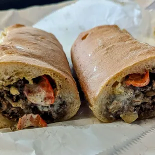 Cheese steak with cherry pepper and cooper sharp