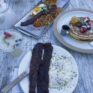 Ricotta Pancake with Eggs and Millionaires Bacon Breakfast