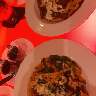 three plates of food on a table
