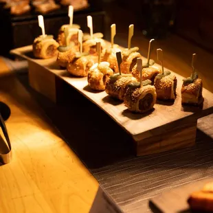 a variety of appetizers on trays