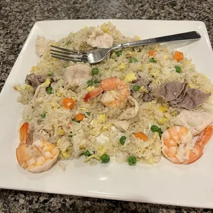 Three shrimp in the shrimp fried rice!