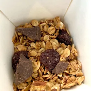 Smoked granola with dark chocolate, dried sour cherries, and pecans to take home - Aug 2021