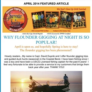 April 2014 FEATURED ARTICLE on www.fishrockport.com