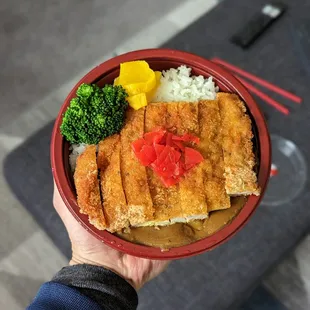 Katsu Curry Bowl. Pre-prepared bowl hits the spot. Affordable.