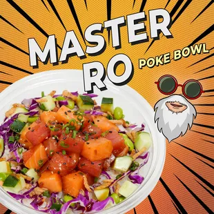 Light &amp; traditional! Tuna and salmon poke with fresh ingredients topped with ponzu sauce.