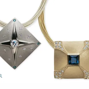 Winter pendant in 18KT Yellow and White Gold. Blue Sapphire, Diamonds  create Snowflake, White and Blue Diamonds create the N...