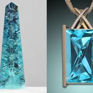 Aquamarine 101 cts. set in 18Kt. &amp; Platinum.  Dom Pedro Aqua Carving by Munsteiner. Pendant by Susan Helmich
