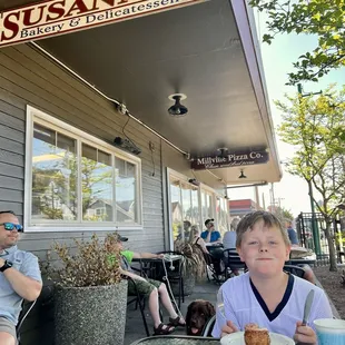 Sitting outside at Susanne&apos;s Bakery