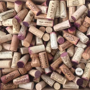 a box full of wine corks