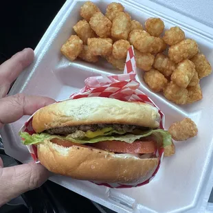 Burger and tots