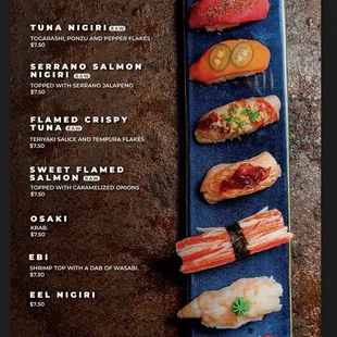 menu, sushi and sashimi