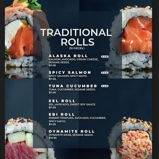 menu, sushi and sashimi