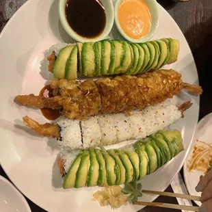 Dragon, caterpillar, Las Vegas, tempura Lobster special roll.