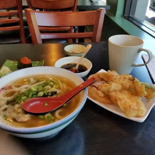 Tempura udon and a piece of Salmon Roe.