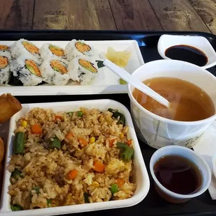 2 Combo - Lunch.  Spicy Krab Roll.  Spring Roll ( 5 Pcs ).  Fried Rice. Miso Soup.