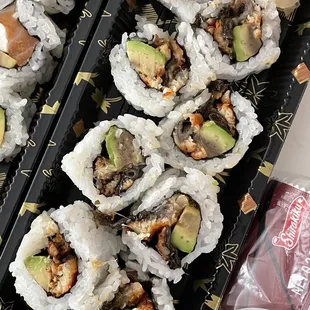 a variety of sushi rolls