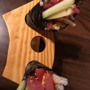 Spicy tuna hand rolls!