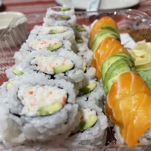 Super CA Roll, California Roll, And I forgot the name of the roll on top.