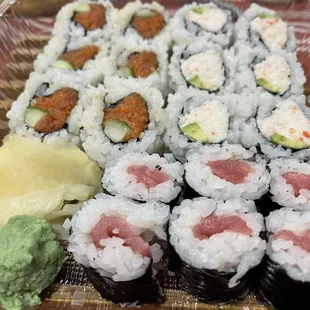 Spicy Tuna Roll, California Roll and Tuna Roll.